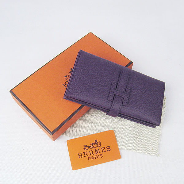 Hermes H015 Calf Leather Wallet Purple Bag